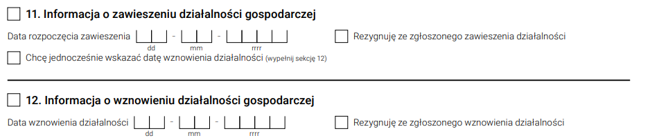 zawieszenie działalności informacje