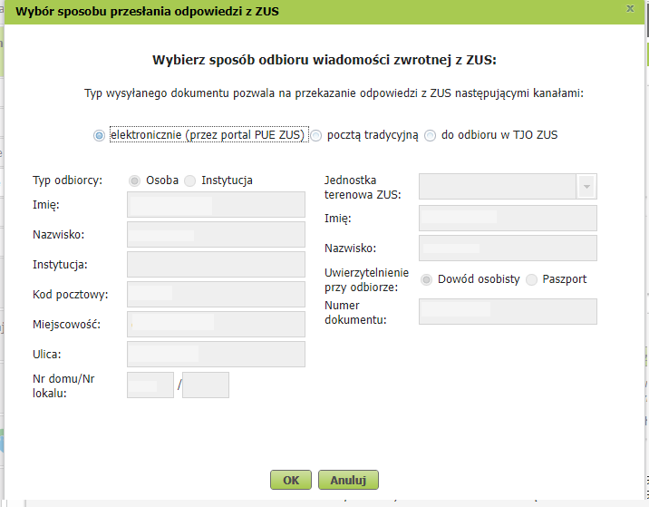 renta wdowia - odbiór wiadomości zwrotnej z ZUS