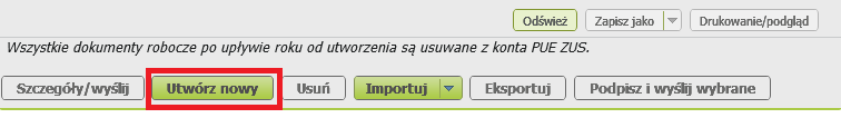 panel e-ZUS - stwórz nowy dokument