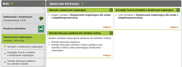 świadczenia wspierające - ZUS