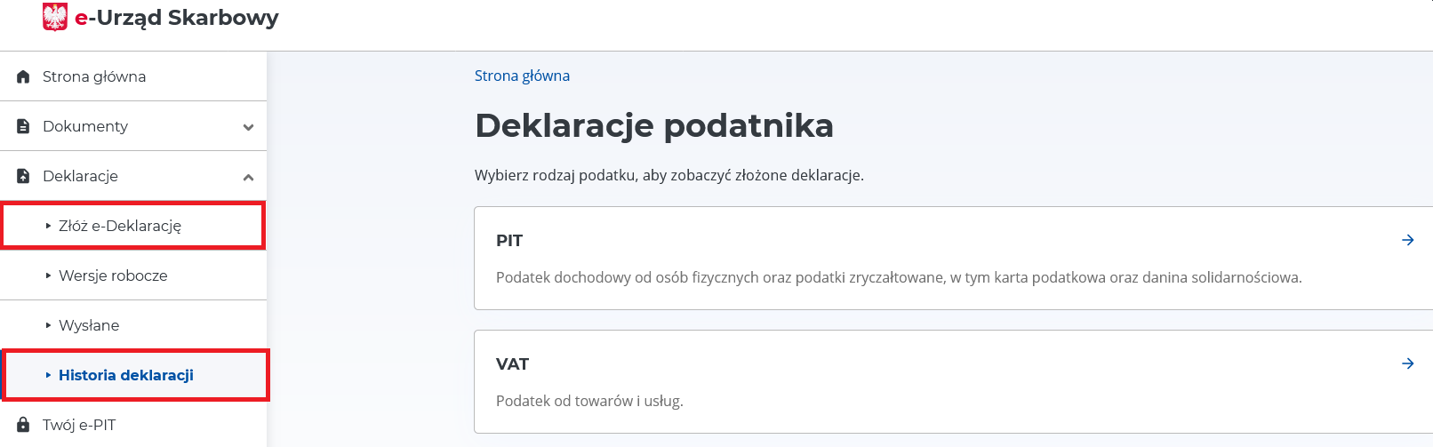 e-Urząd Skarbowy deklaracje podatnika