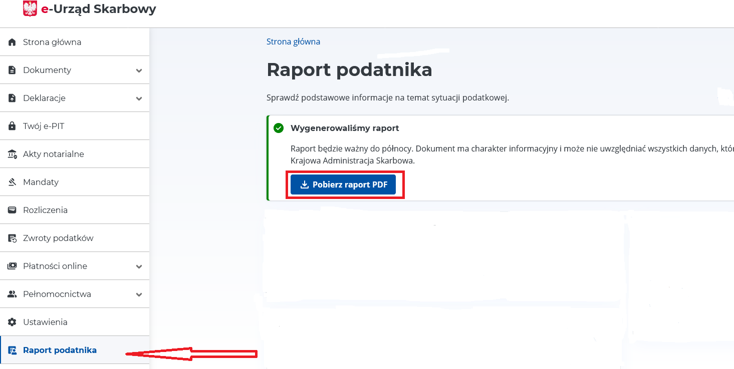 e-Urząd Skarbowy raport podatnika