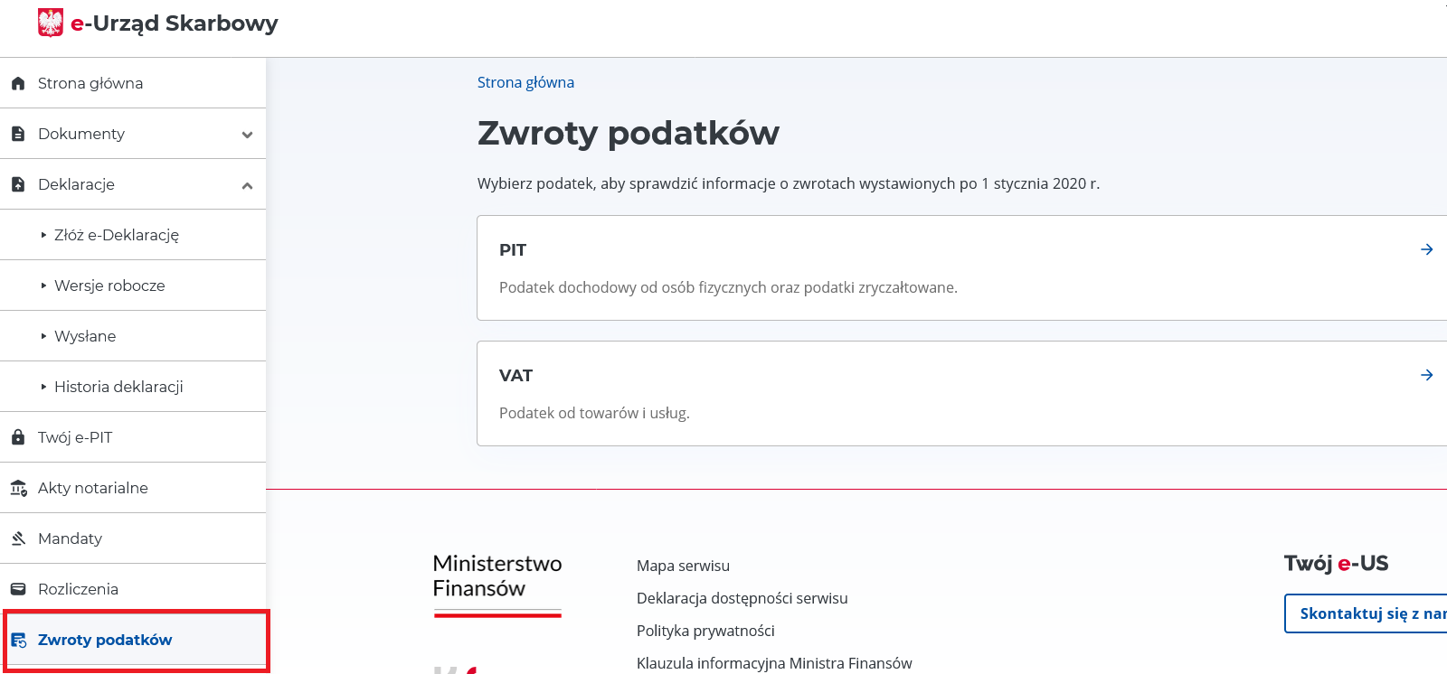 e-Urząd Skarbowy zwroty podatków