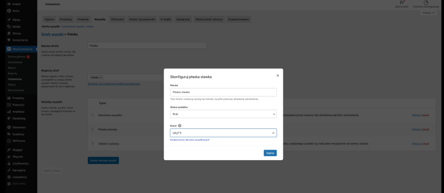 stawki za wysyłkę WooCommerce