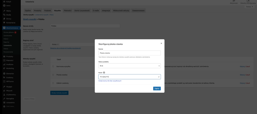 Ustawianie stawki za wysyłkę WooCommerce
