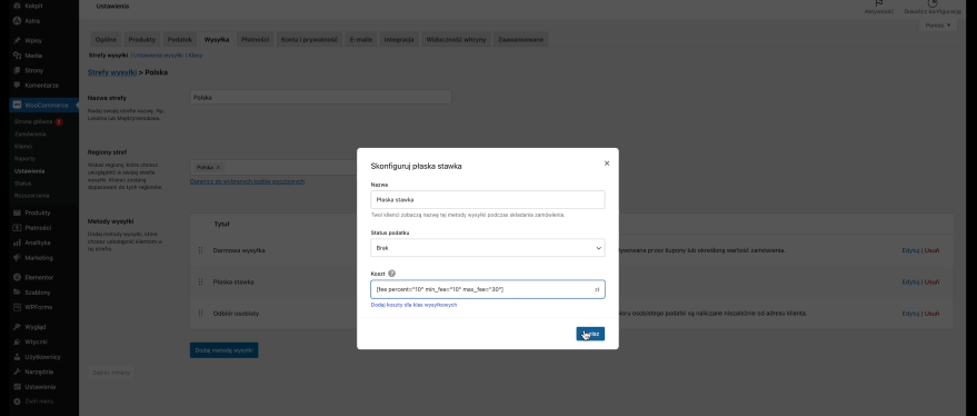 Konfiguracja wysyłki WooCommerce